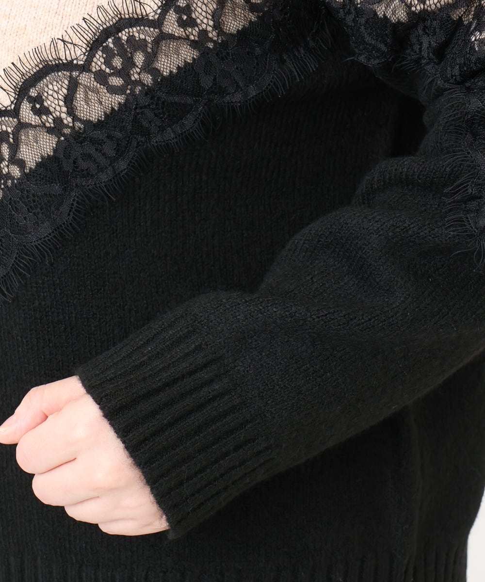 OLFAD21109 eur3(エウルキューブ) 【WEB先行販売】【大きいサイズ/LAVEANGE×eur3】レースバイカラーニット ベージュ(82)