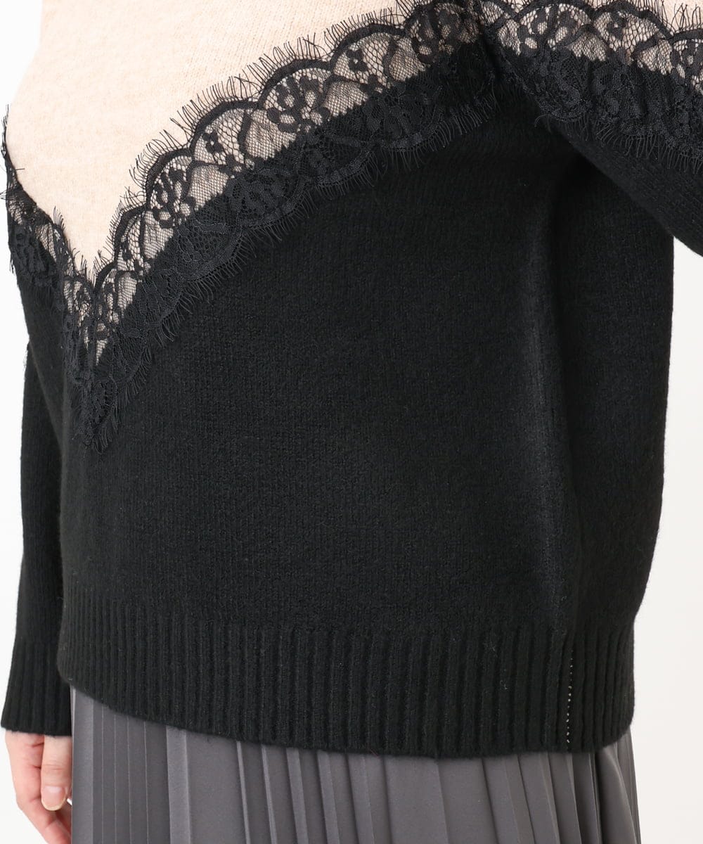 OLFAD21109 eur3(エウルキューブ) 【WEB先行販売】【大きいサイズ/LAVEANGE×eur3】レースバイカラーニット ベージュ(82)