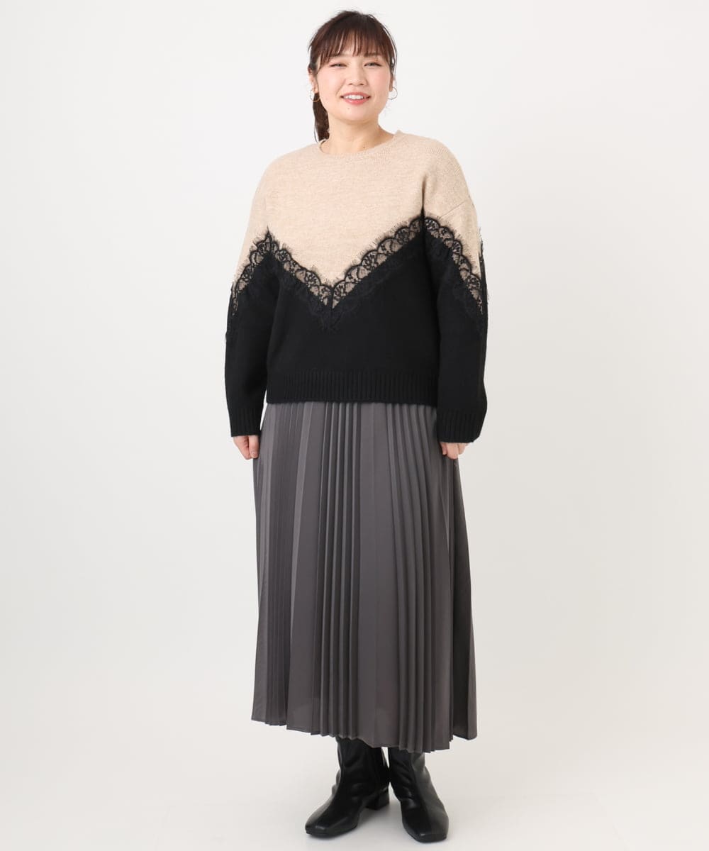 OLFAD21109 eur3(エウルキューブ) 【WEB先行販売】【大きいサイズ/LAVEANGE×eur3】レースバイカラーニット ベージュ(82)