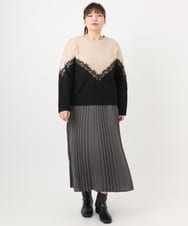 OLFAD21109 eur3(エウルキューブ) 【WEB先行販売】【大きいサイズ/LAVEANGE×eur3】レースバイカラーニット ベージュ(82)