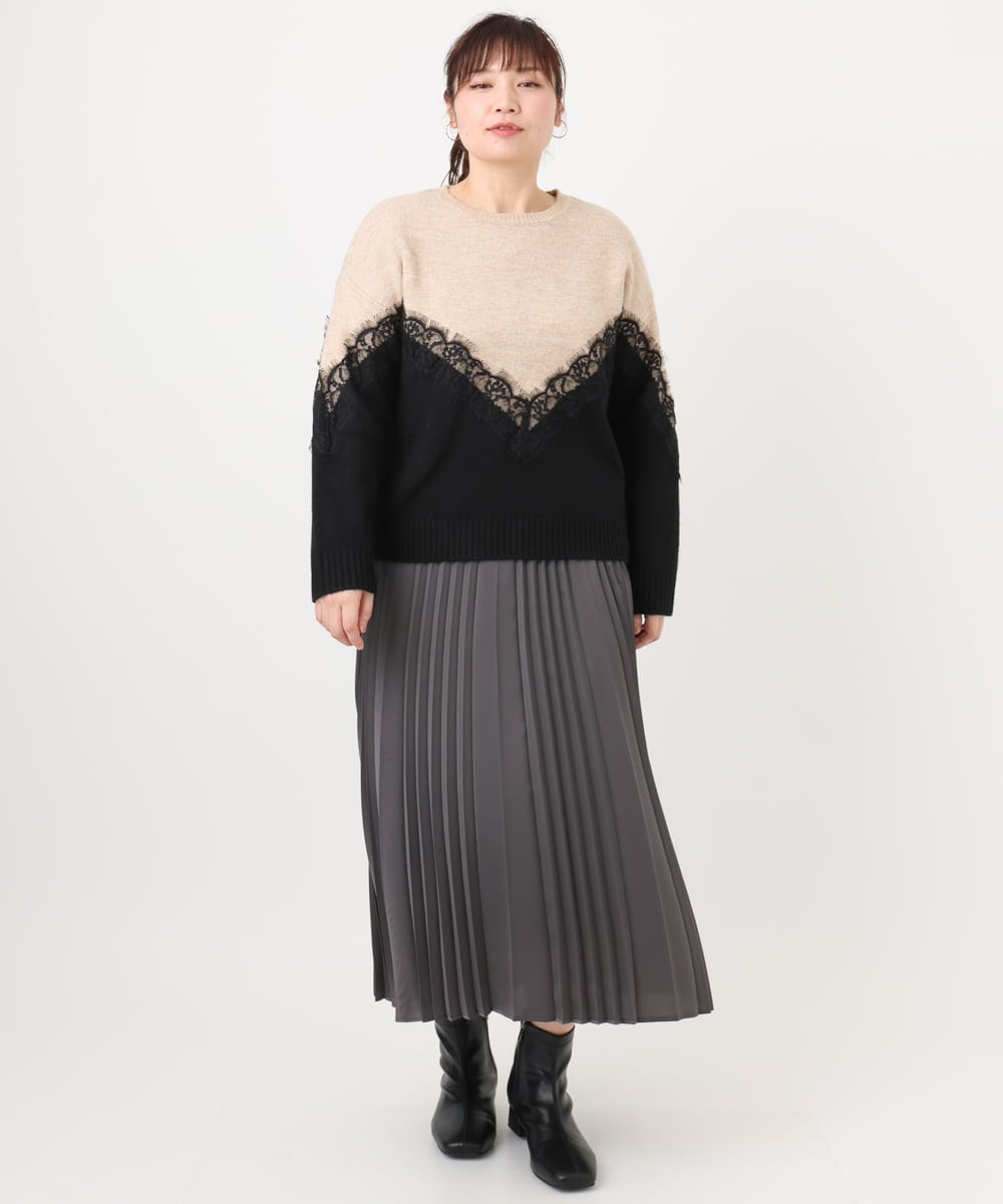 OLFAD21109 eur3(エウルキューブ) 【WEB先行販売】【大きいサイズ/LAVEANGE×eur3】レースバイカラーニット ベージュ(82)