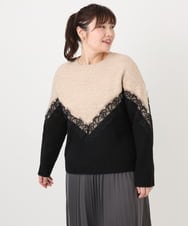 OLFAD21109 eur3(エウルキューブ) 【WEB先行販売】【大きいサイズ/LAVEANGE×eur3】レースバイカラーニット ベージュ(82)