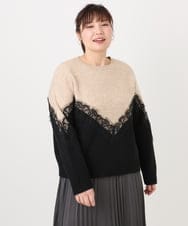 OLFAD21109 eur3(エウルキューブ) 【WEB先行販売】【大きいサイズ/LAVEANGE×eur3】レースバイカラーニット ベージュ(82)