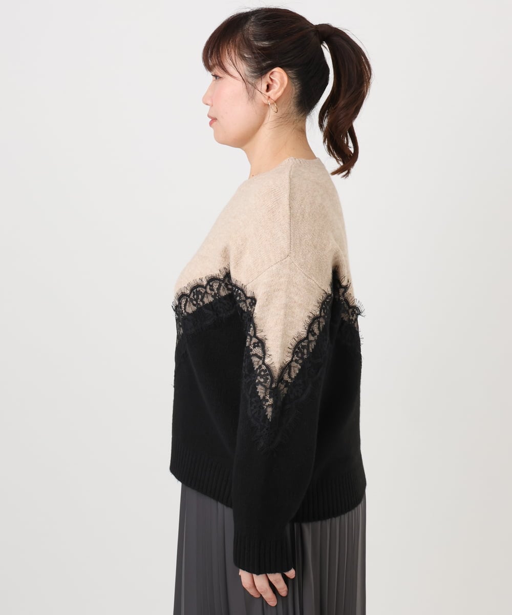 OLFAD21109 eur3(エウルキューブ) 【WEB先行販売】【大きいサイズ/LAVEANGE×eur3】レースバイカラーニット ベージュ(82)