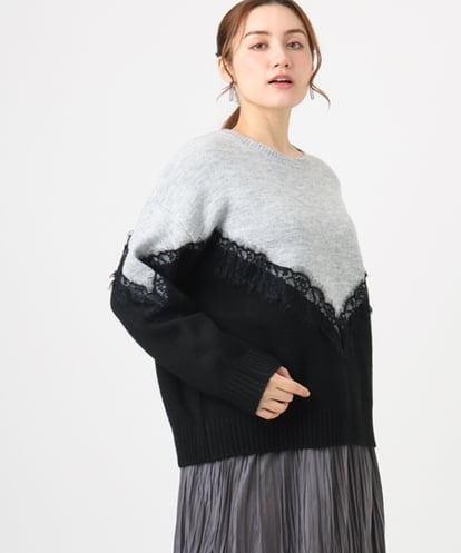 OLFAD21109 eur3 【WEB先行販売】【大きいサイズ/LAVEANGE×eur3】レースバイカラーニット