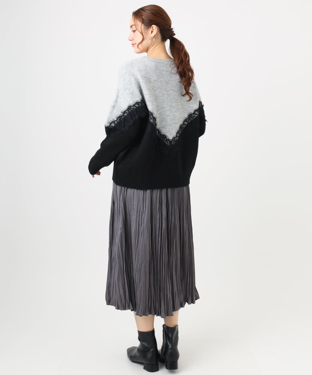 OLFAD21109 eur3(エウルキューブ) 【WEB先行販売】【大きいサイズ/LAVEANGE×eur3】レースバイカラーニット ライトグレー(91)