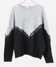 OLFAD21109 eur3(エウルキューブ) 【WEB先行販売】【大きいサイズ/LAVEANGE×eur3】レースバイカラーニット ライトグレー(91)