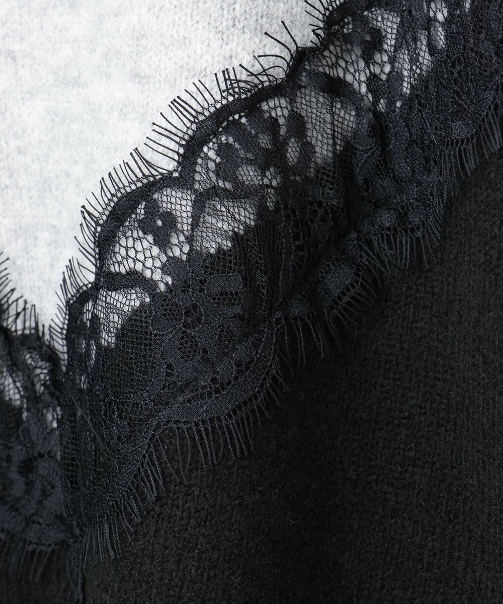 OLFAD21109 eur3(エウルキューブ) 【WEB先行販売】【大きいサイズ/LAVEANGE×eur3】レースバイカラーニット ライトグレー(91)