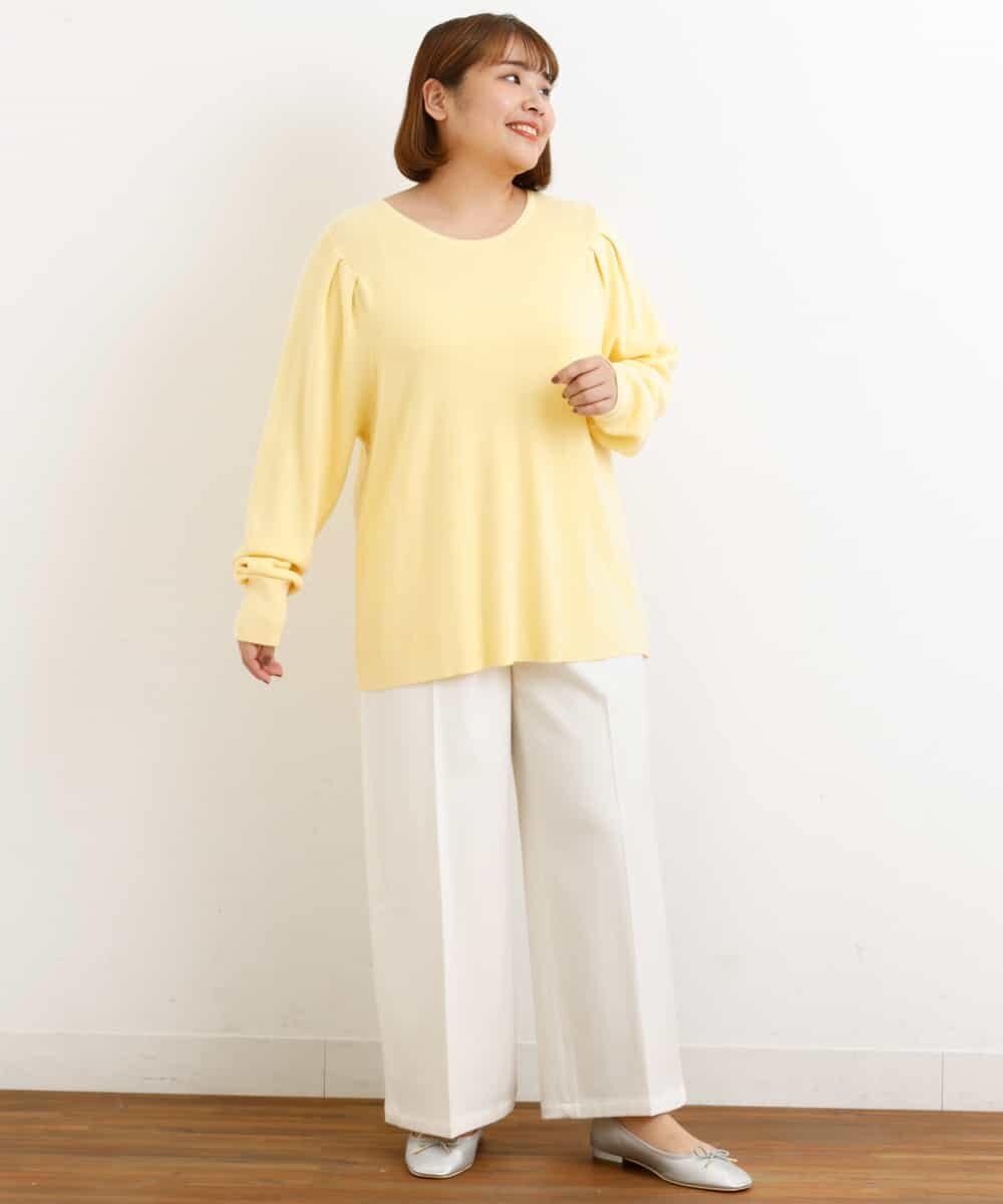 OLFAP12070 eur3(エウルキューブ) 【大きいサイズ/a.v.v×eur3】薄手タックニット ライトイエロー(20)