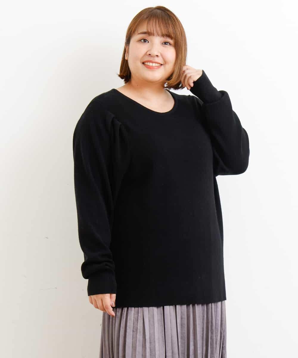 OLFAP12070 eur3(エウルキューブ) 【大きいサイズ/a.v.v×eur3】薄手タックニット ブラック(94)