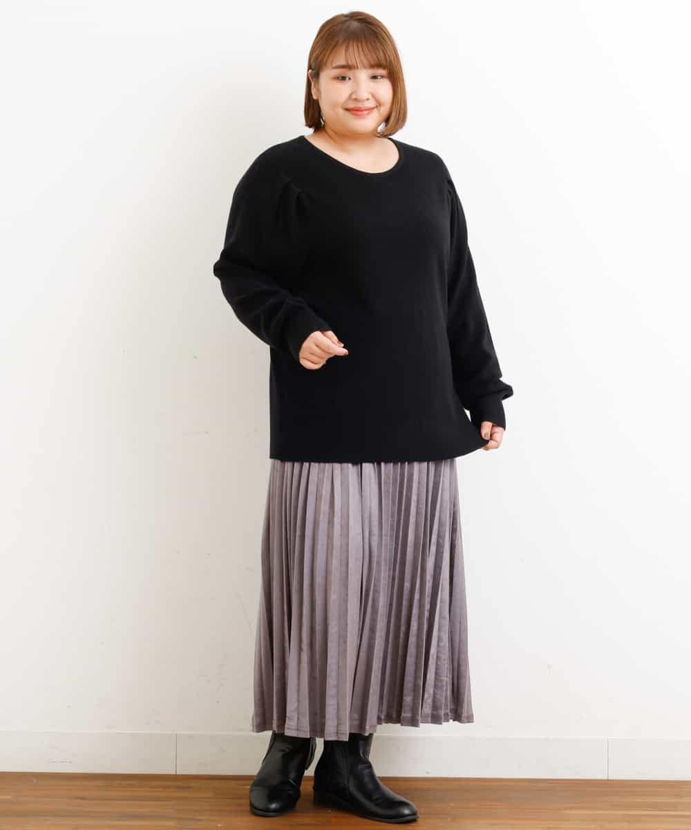 OLFAP12070 eur3(エウルキューブ) 【大きいサイズ/a.v.v×eur3】薄手タックニット ブラック(94)