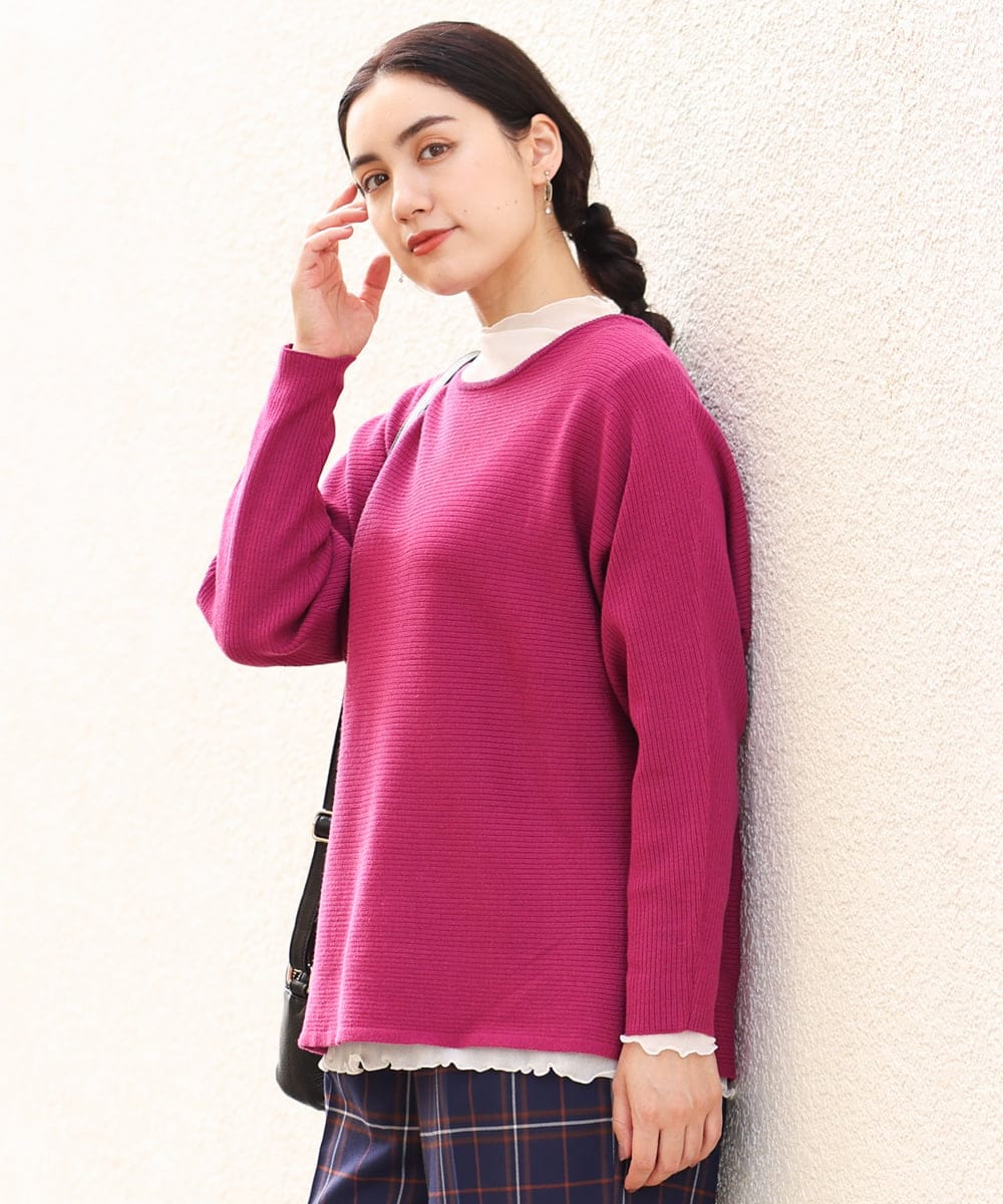 OLFAS04050 eur3(エウルキューブ) 新色追加！【大きいサイズ】横リブニット ピンク(03)