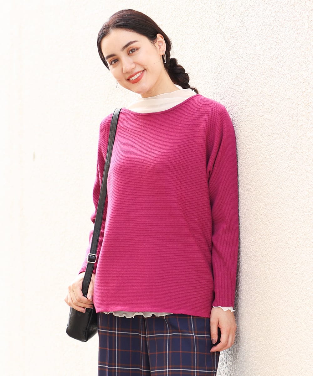 OLFAS04050 eur3(エウルキューブ) 新色追加！【大きいサイズ】横リブニット ピンク(03)