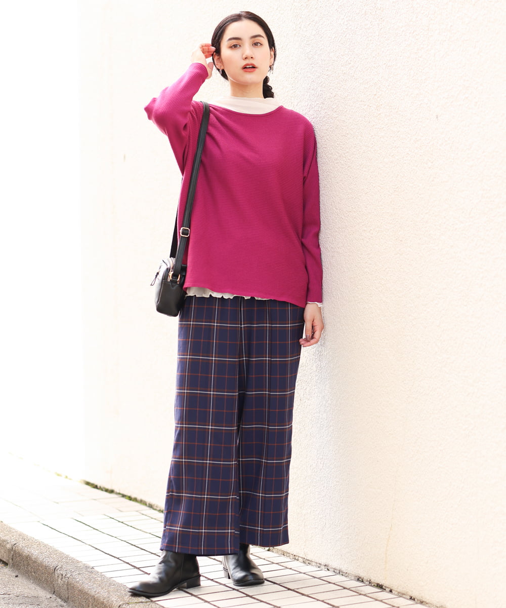 OLFAS04050 eur3(エウルキューブ) 新色追加！【大きいサイズ】横リブニット ピンク(03)