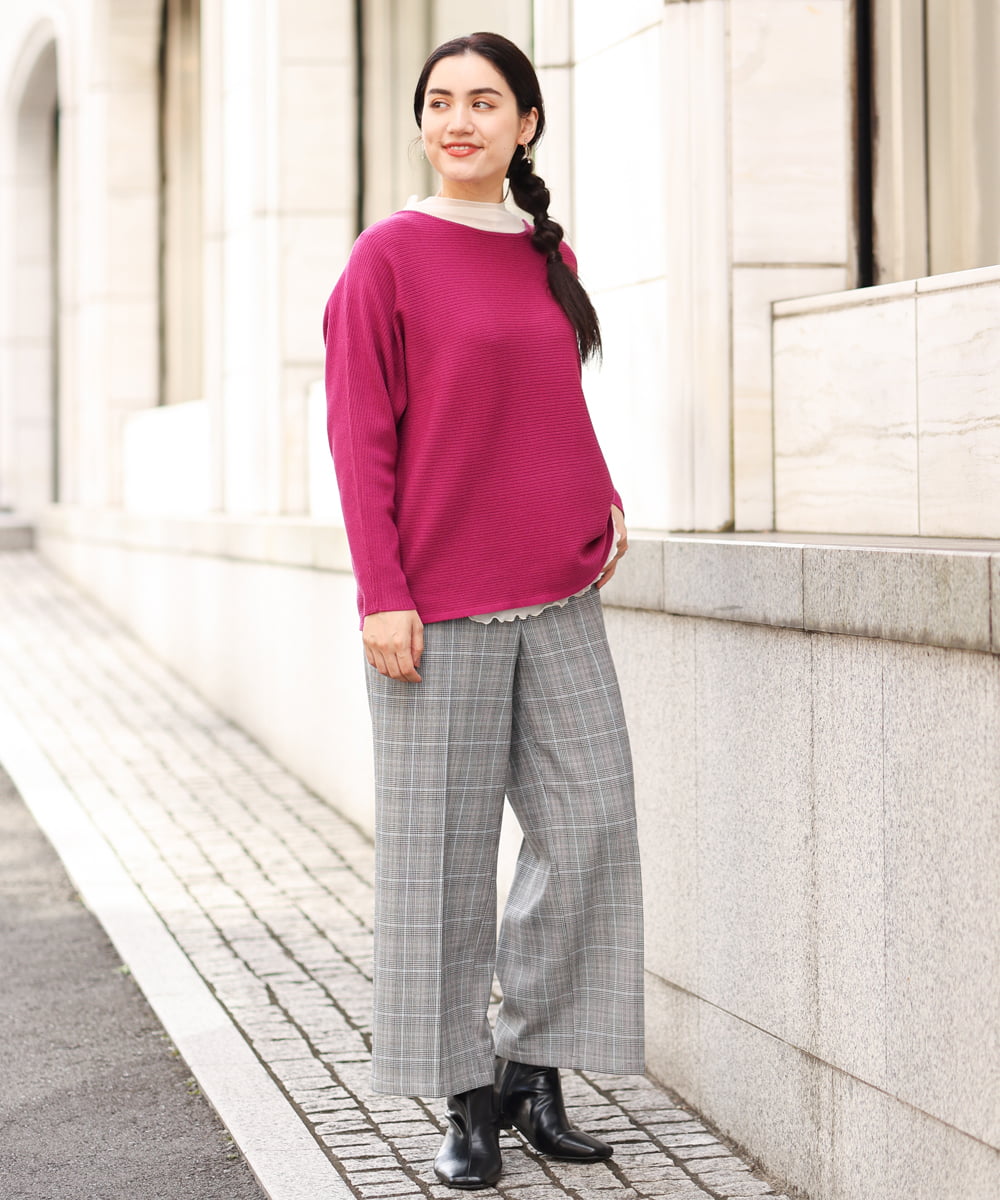 OLFAS04050 eur3(エウルキューブ) 新色追加！【大きいサイズ】横リブニット ピンク(03)