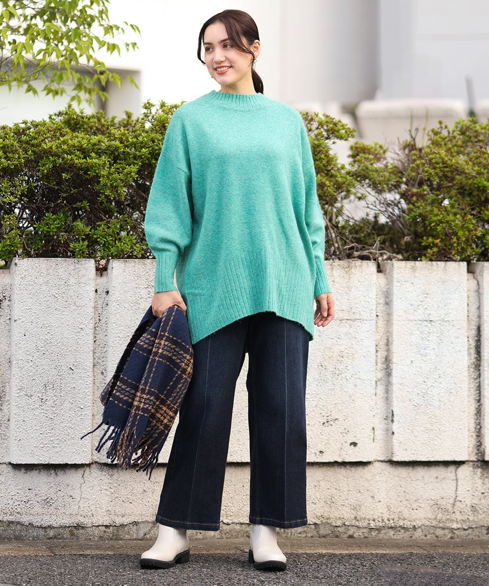 OLFAV01099 eur3(エウルキューブ) 【大きいサイズ】ふわふわヤクウールモックネックニット グリーン(35)