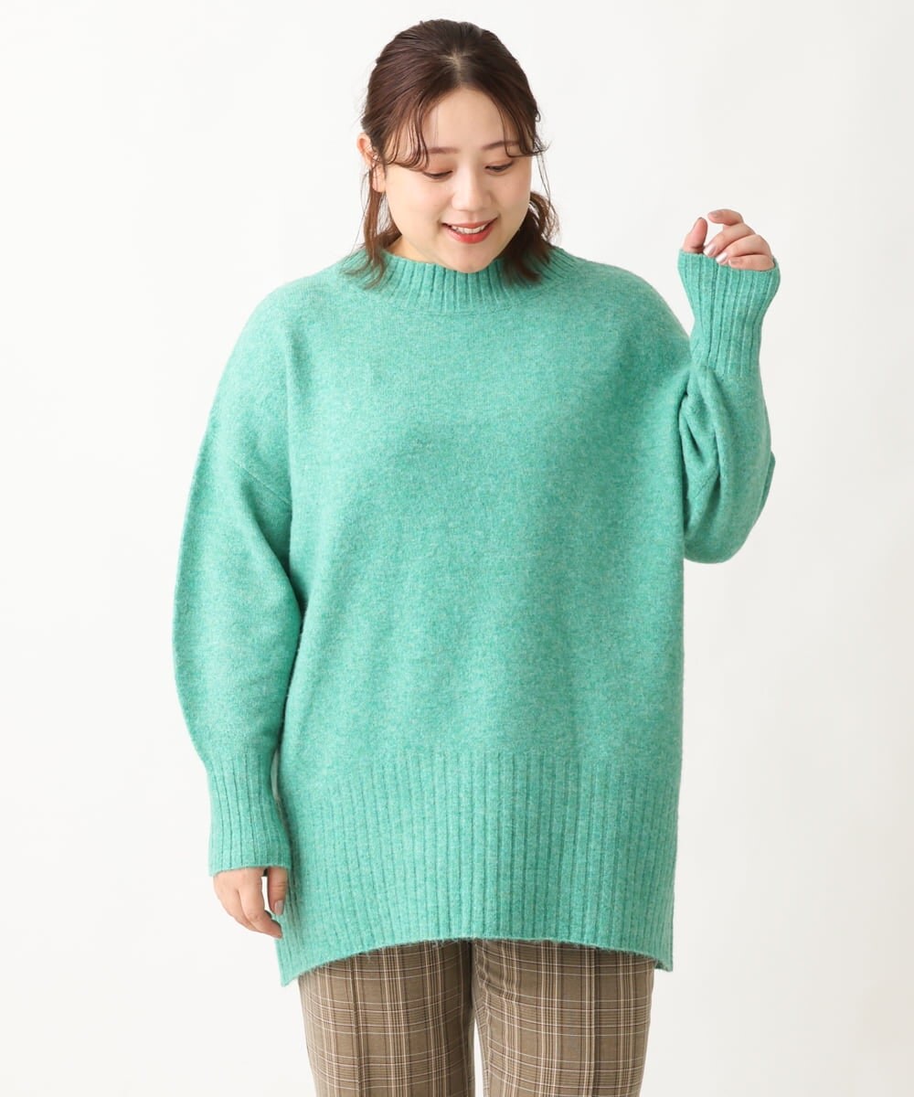 OLFAV01099 eur3(エウルキューブ) 【大きいサイズ】ふわふわヤクウールモックネックニット グリーン(35)