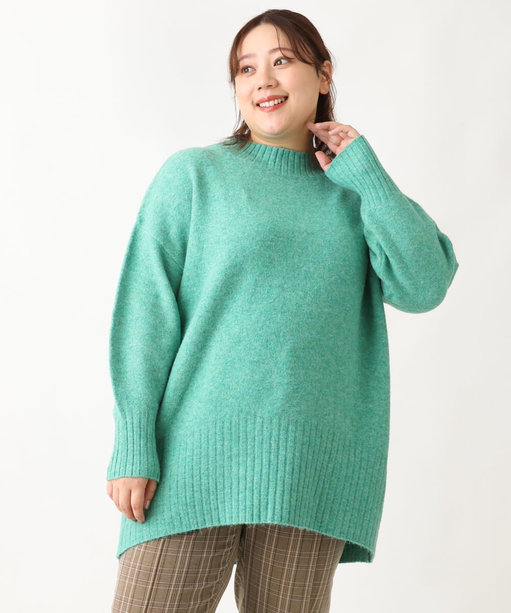 OLFAV01099 eur3(エウルキューブ) 【大きいサイズ】ふわふわヤクウールモックネックニット グリーン(35)