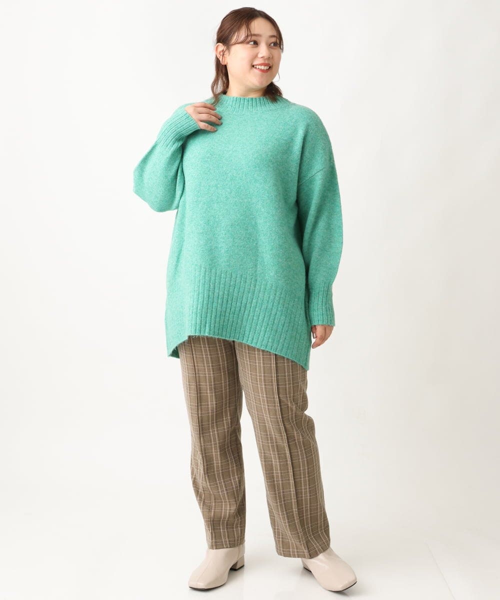 OLFAV01099 eur3(エウルキューブ) 【大きいサイズ】ふわふわヤクウールモックネックニット グリーン(35)