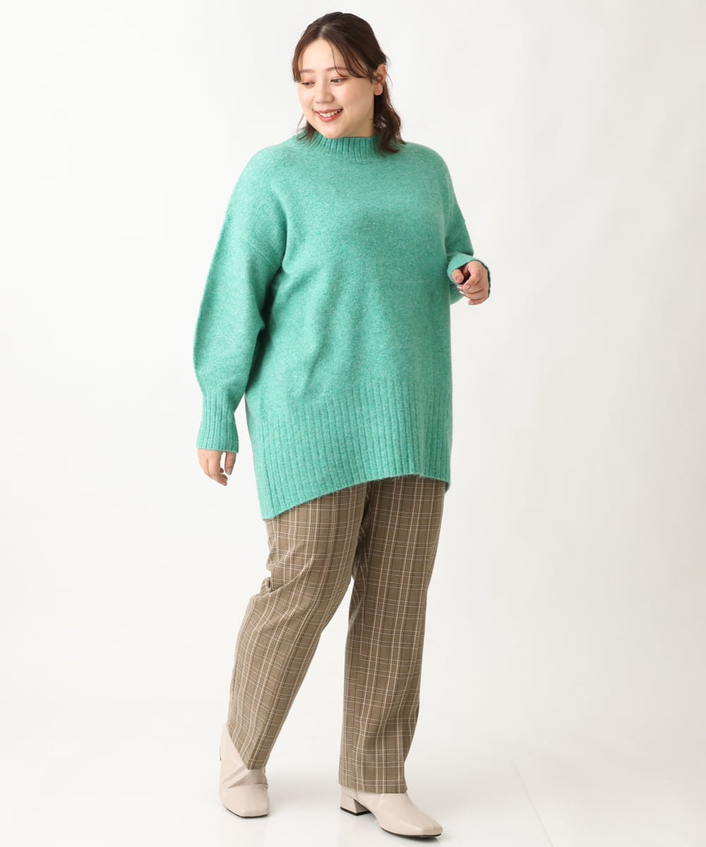 OLFAV01099 eur3(エウルキューブ) 【大きいサイズ】ふわふわヤクウールモックネックニット グリーン(35)