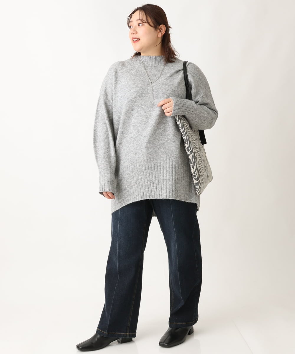 OLFAV01099 eur3(エウルキューブ) 【大きいサイズ】ふわふわヤクウールモックネックニット グレー(92)
