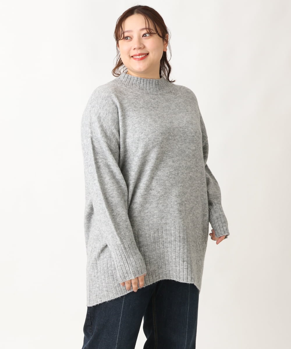 OLFAV01099 eur3(エウルキューブ) 【大きいサイズ】ふわふわヤクウールモックネックニット グレー(92)