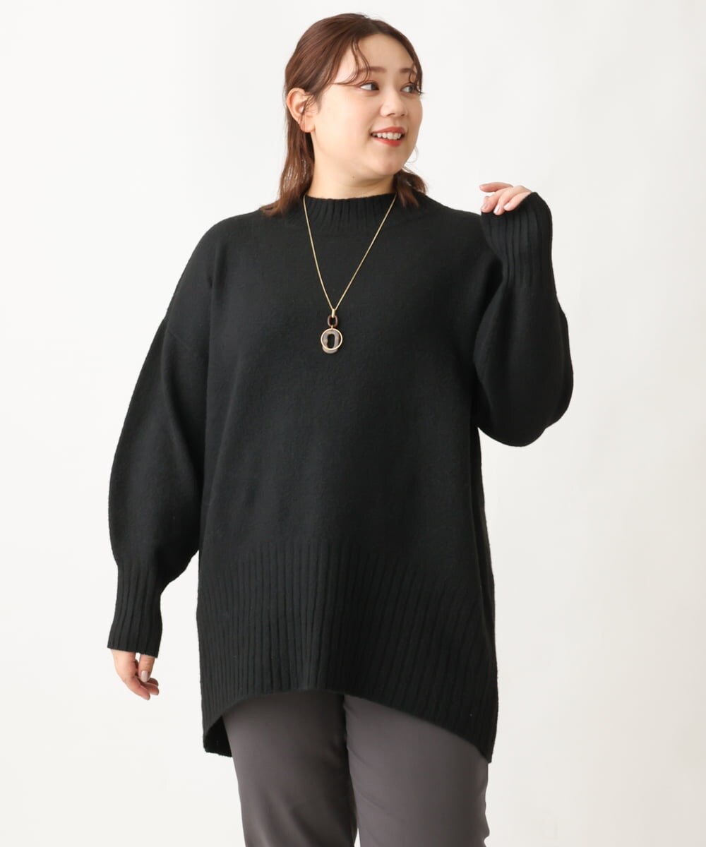 OLFAV01099 eur3(エウルキューブ) 【大きいサイズ】ふわふわヤクウールモックネックニット ブラック(94)