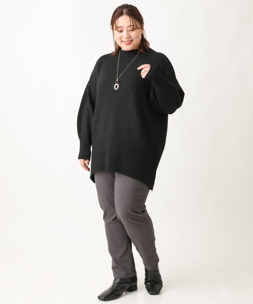 OLFAV01099 eur3(エウルキューブ) 【大きいサイズ】ふわふわヤクウールモックネックニット ブラック(94)