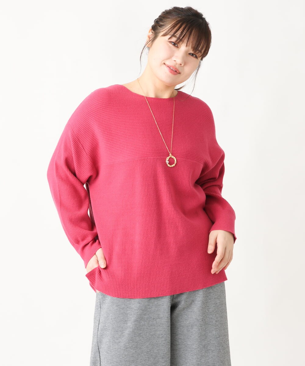 OLFAV03054 eur3(エウルキューブ) 新色追加！豊富な8色【大きいサイズ/11号サイズあり】洗えるドロップショルダーもちもちニット 新色！ピンク(03)