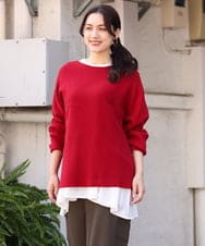 OLFAV03054 eur3(エウルキューブ) 新色追加！豊富な8色【大きいサイズ/11号サイズあり】洗えるドロップショルダーもちもちニット レッド(05)