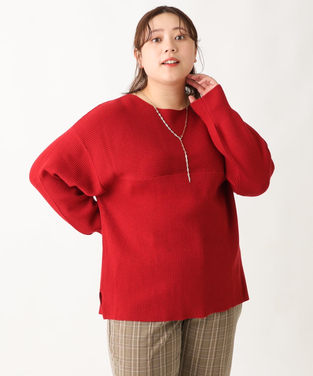 OLFAV03054 eur3(エウルキューブ) 新色追加！豊富な8色【大きいサイズ/11号サイズあり】洗えるドロップショルダーもちもちニット レッド(05)