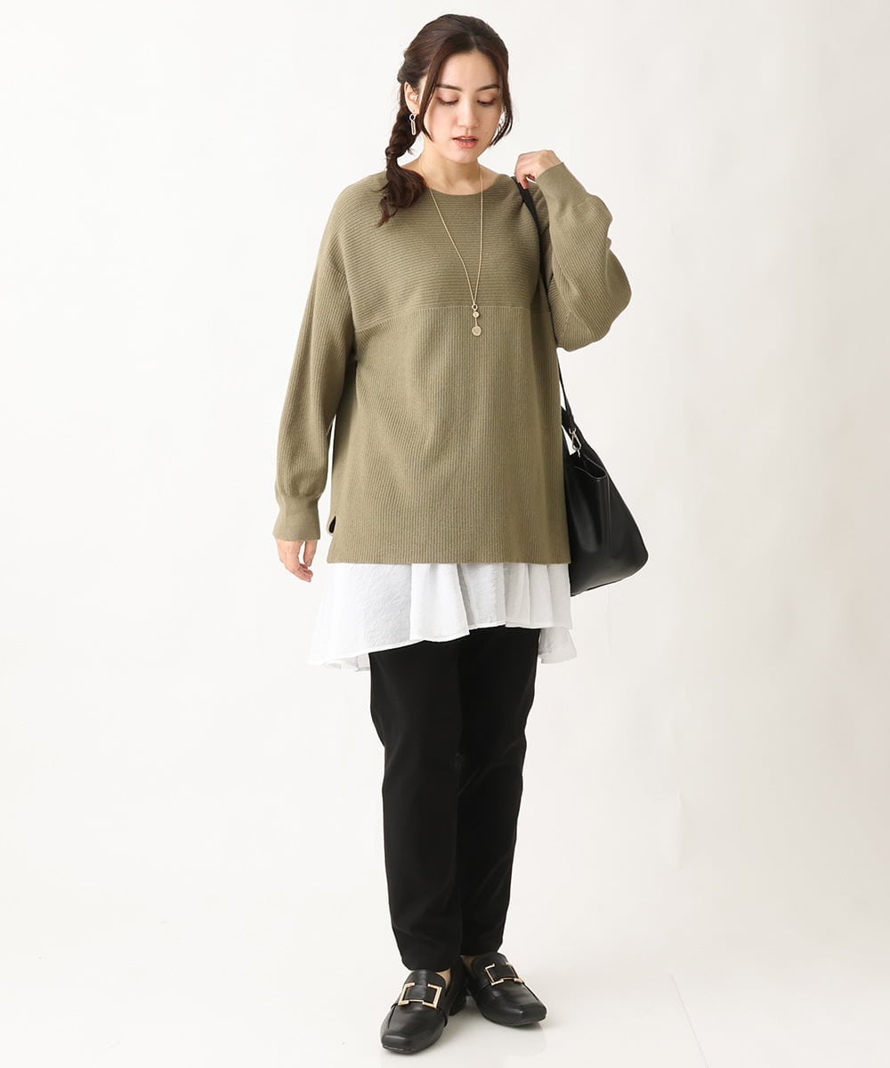 OLFAV03054 eur3(エウルキューブ) 新色追加！豊富な8色【大きいサイズ/11号サイズあり】洗えるドロップショルダーもちもちニット 新色！カーキ(36)