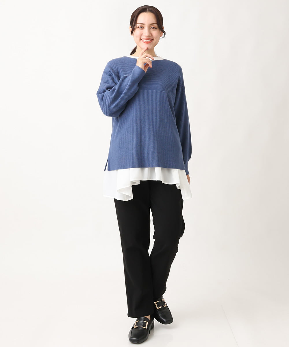 OLFAV03054 eur3(エウルキューブ) 新色追加！豊富な8色【大きいサイズ/11号サイズあり】洗えるドロップショルダーもちもちニット ブルー(55)