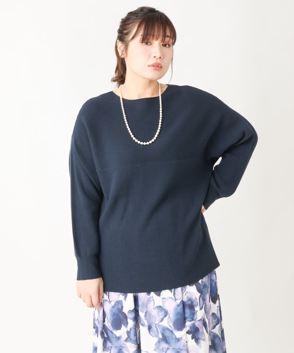 OLFAV03054 eur3(エウルキューブ) 新色追加！豊富な8色【大きいサイズ/11号サイズあり】洗えるドロップショルダーもちもちニット 新色！ネイビー(57)