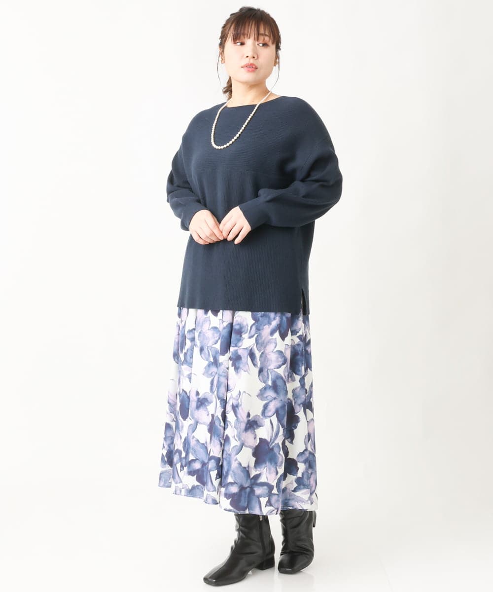 OLFAV03054 eur3(エウルキューブ) 新色追加！豊富な8色【大きいサイズ/11号サイズあり】洗えるドロップショルダーもちもちニット 新色！ネイビー(57)