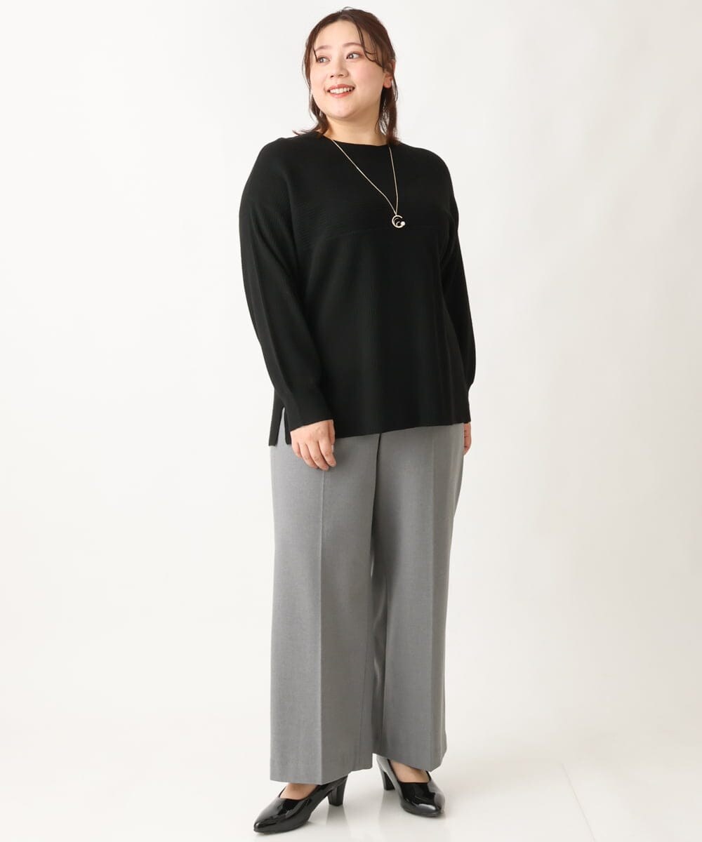 OLFAV03054 eur3(エウルキューブ) 新色追加！豊富な8色【大きいサイズ/11号サイズあり】洗えるドロップショルダーもちもちニット ブラック(94)