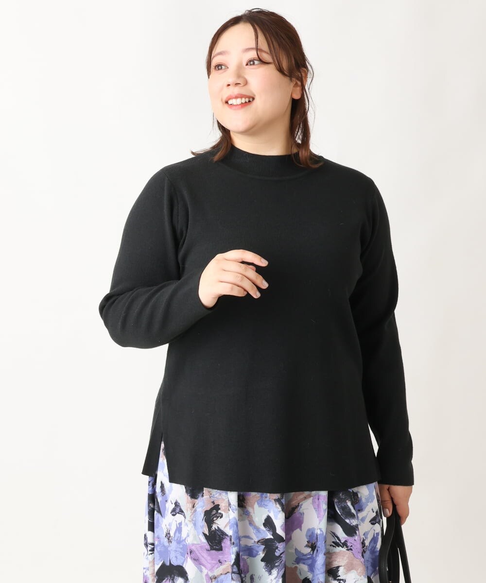 OLFAV05054 eur3(エウルキューブ) 【大きいサイズ/洗える】プチハイネックもちもちニット ブラック(94)