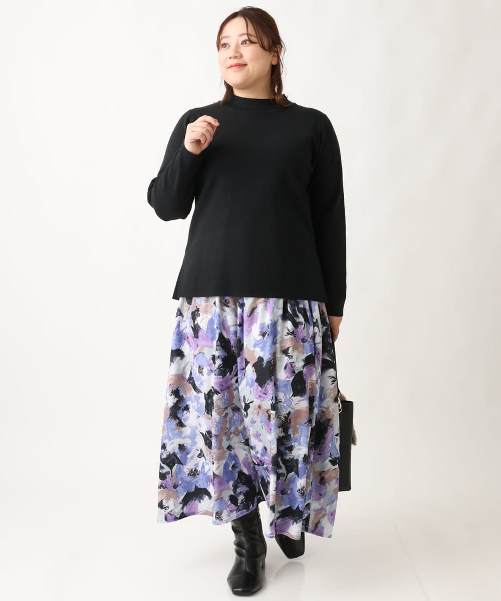 OLFAV05054 eur3(エウルキューブ) 【大きいサイズ/洗える】プチハイネックもちもちニット ブラック(94)