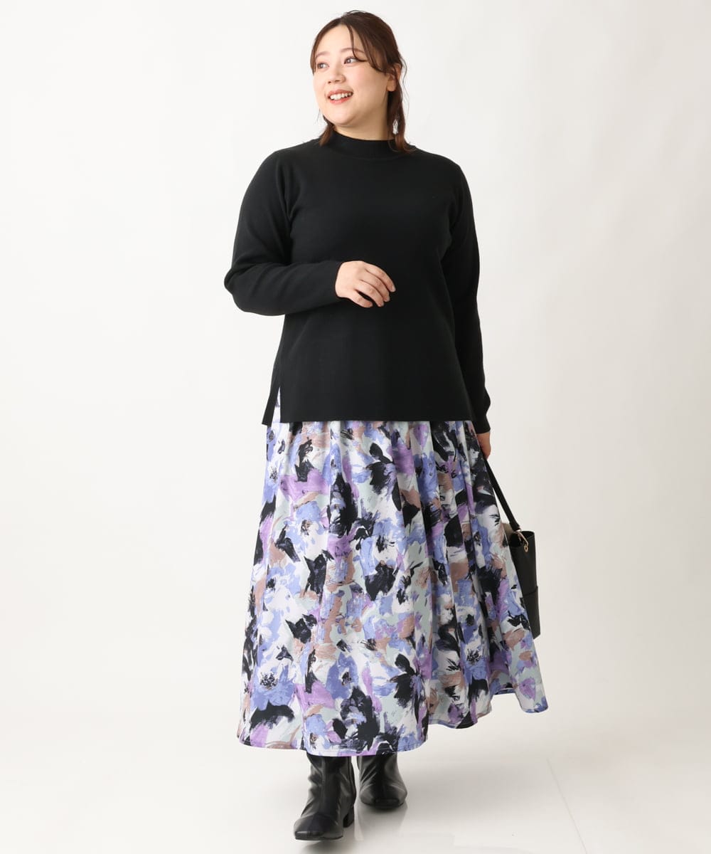 OLFAV05054 eur3(エウルキューブ) 【大きいサイズ/洗える】プチハイネックもちもちニット ブラック(94)