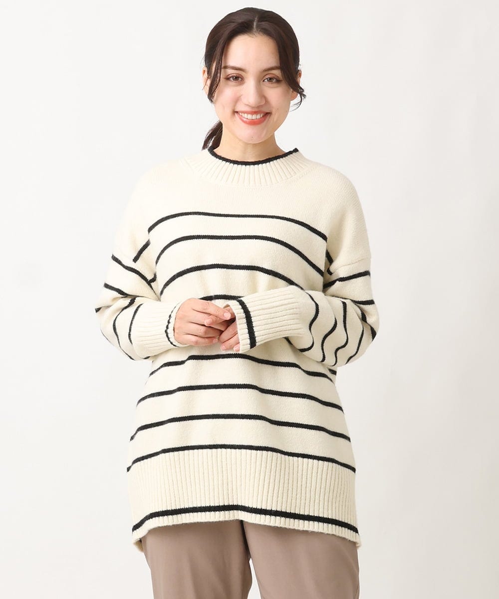 OLFAV06079 eur3(エウルキューブ) 【大きいサイズ/a.v.v×eur3】洗えるバックスリットニット アイボリー(80)