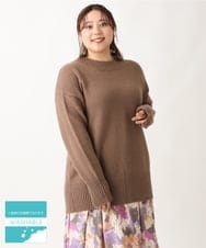 OLFAV06079 eur3(エウルキューブ) 【大きいサイズ/a.v.v×eur3】洗えるバックスリットニット モカ(84)