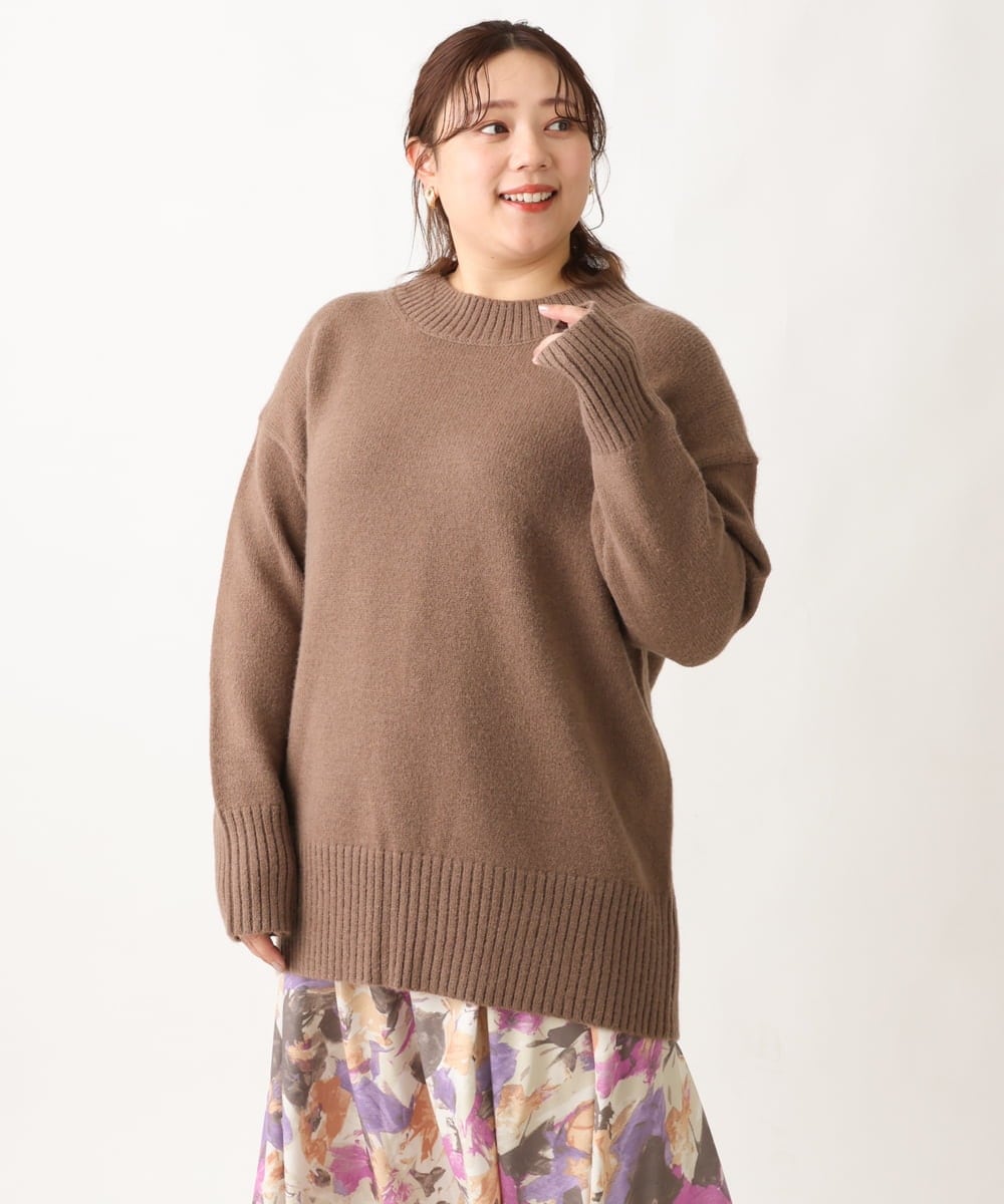 OLFAV06079 eur3(エウルキューブ) 【大きいサイズ/a.v.v×eur3】洗えるバックスリットニット モカ(84)