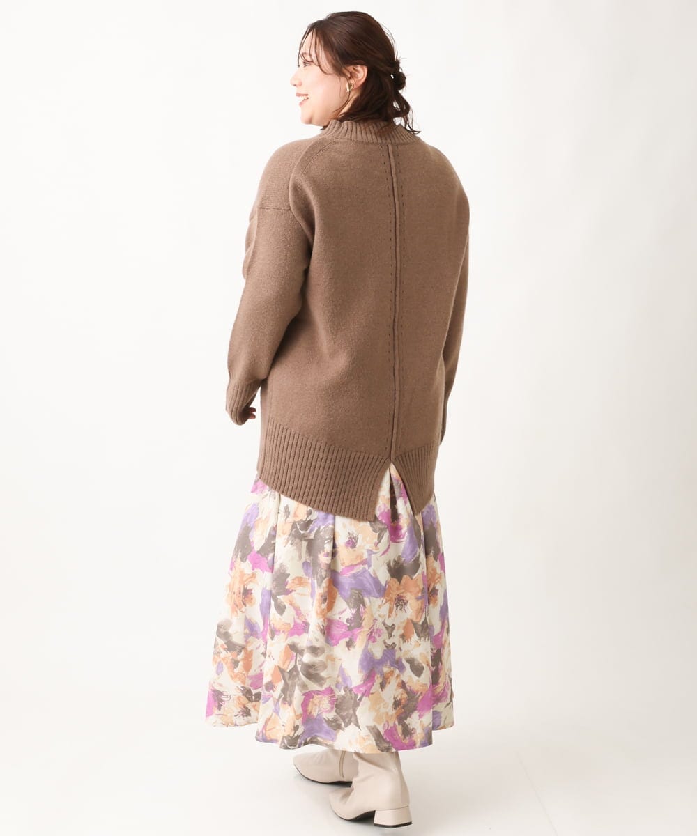 OLFAV06079 eur3(エウルキューブ) 【大きいサイズ/a.v.v×eur3】洗えるバックスリットニット モカ(84)