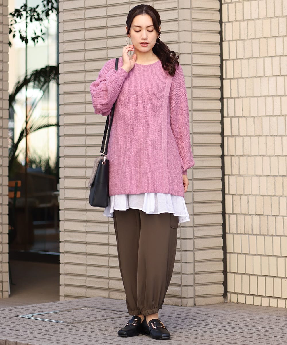 OLFAV14089 eur3(エウルキューブ) 【大きいサイズ】ふわふわケーブルニット ピンク(03)
