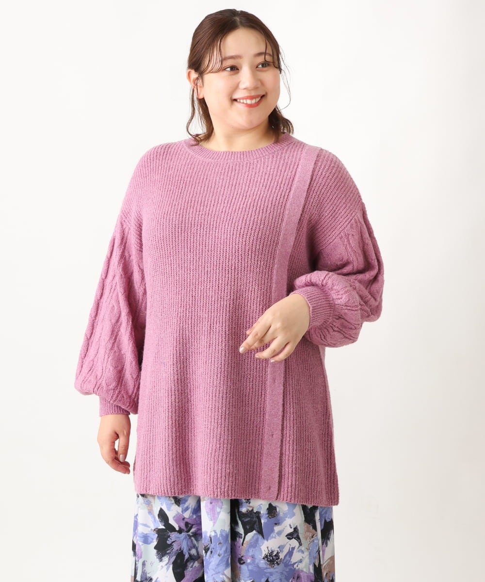 OLFAV14089 eur3(エウルキューブ) 【大きいサイズ】ふわふわケーブルニット ピンク(03)