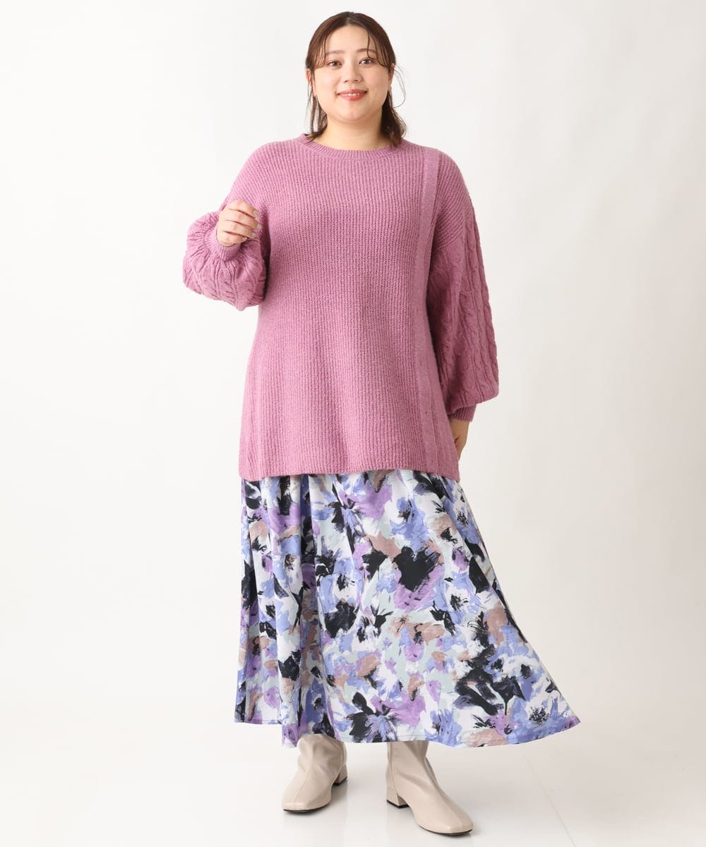 OLFAV14089 eur3(エウルキューブ) 【大きいサイズ】ふわふわケーブルニット ピンク(03)