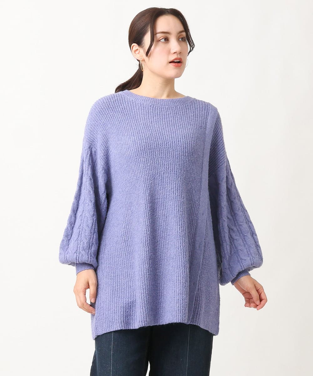OLFAV14089 eur3(エウルキューブ) 【大きいサイズ】ふわふわケーブルニット ブルー(55)