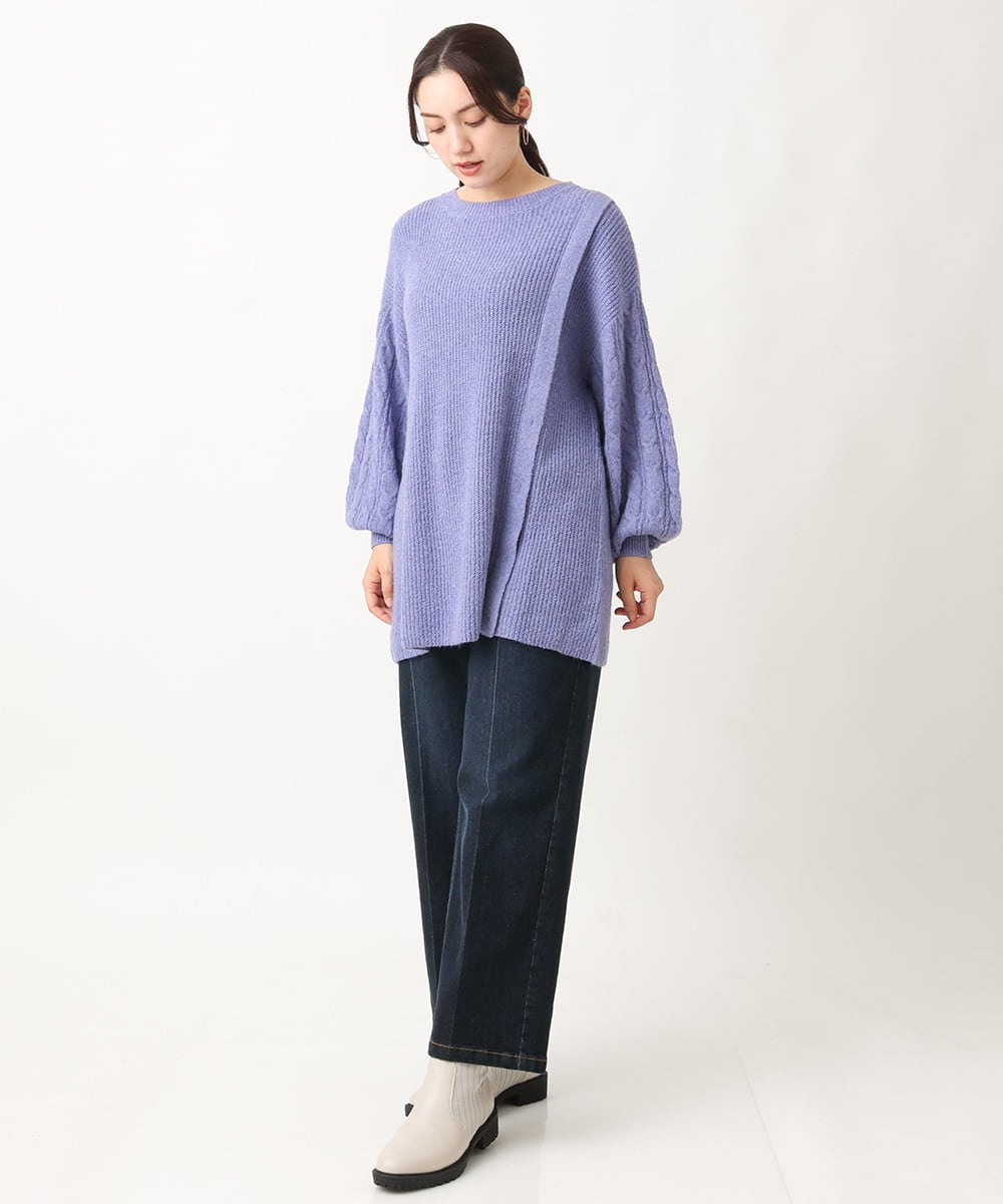 OLFAV14089 eur3(エウルキューブ) 【大きいサイズ】ふわふわケーブルニット ブルー(55)