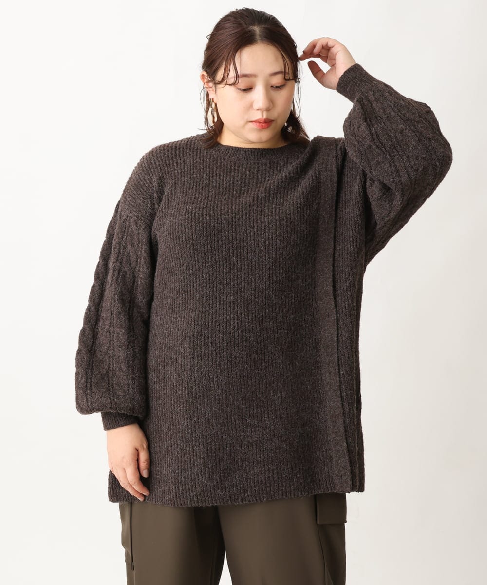 OLFAV14089 eur3(エウルキューブ) 【大きいサイズ】ふわふわケーブルニット ブラウン(87)