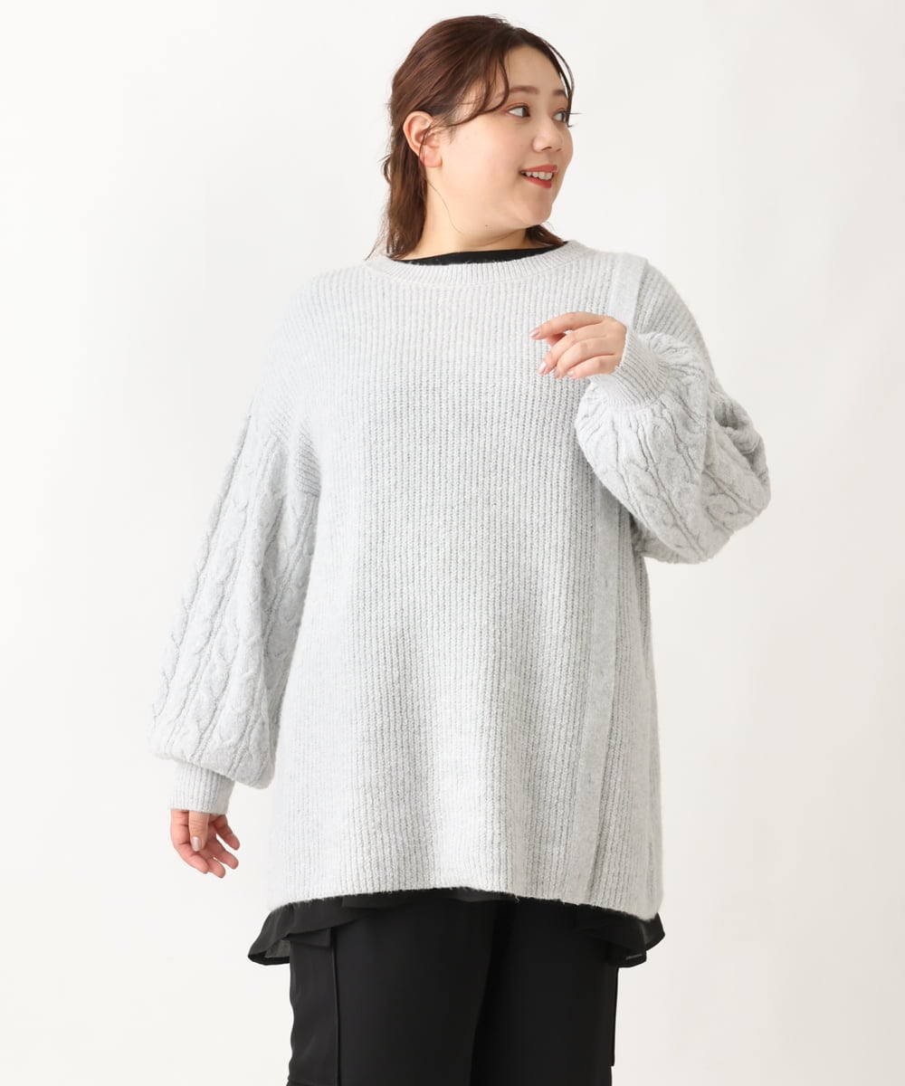 OLFAV14089 eur3(エウルキューブ) 【大きいサイズ】ふわふわケーブルニット ライトグレー(91)